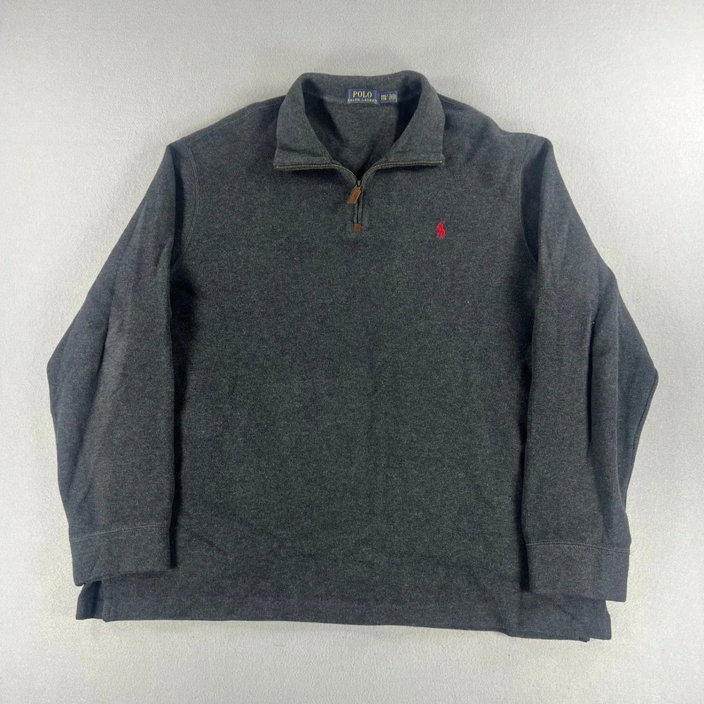 Polo Ralph Lauren Gray 1/4 Zip Pullover Sweater Preppy Mens Size XXL Red Pony